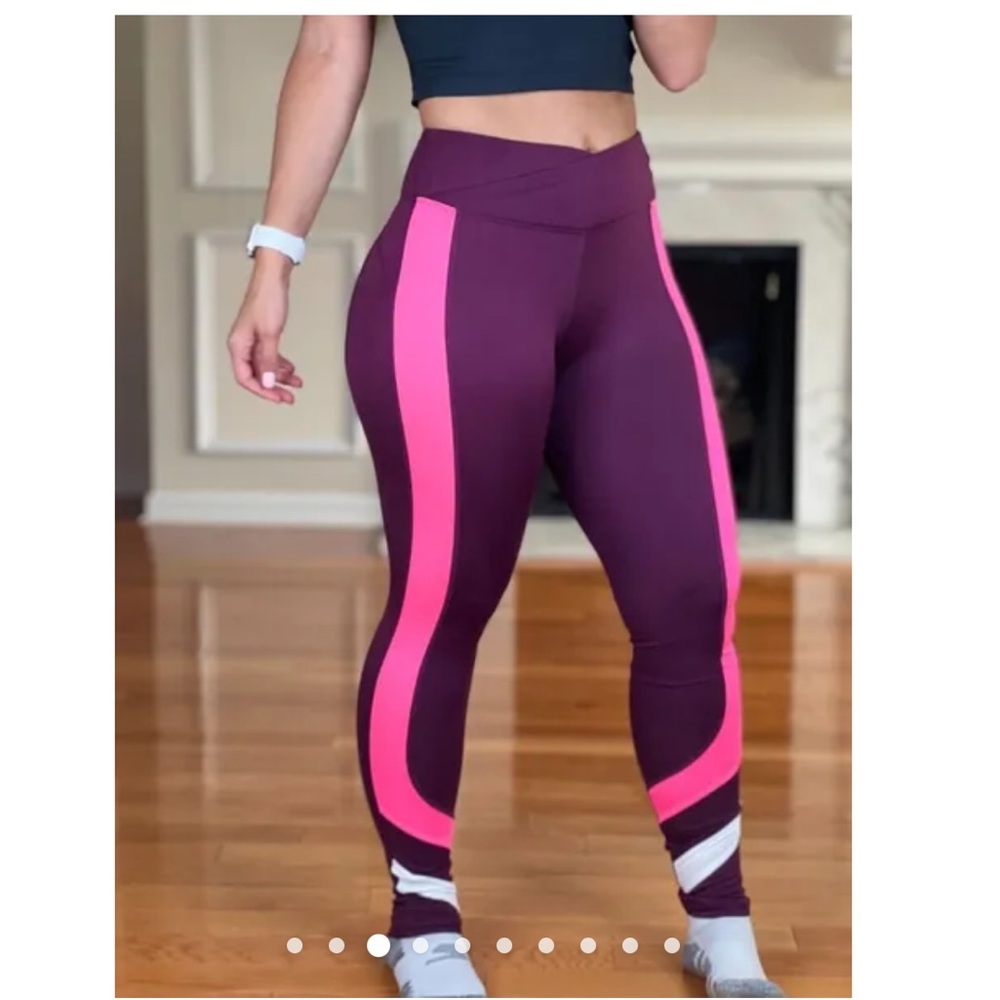Pink Victoria's Secret Cozy Fleece Lined Crossover Waist Leggings Burgundy